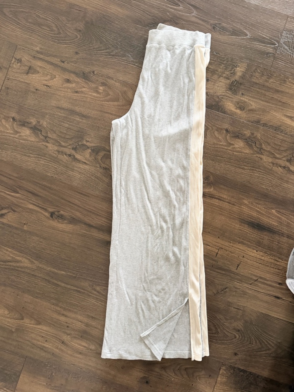 aerie Light Gray Wide Leg Lounge Pants with Cream Side Stripe